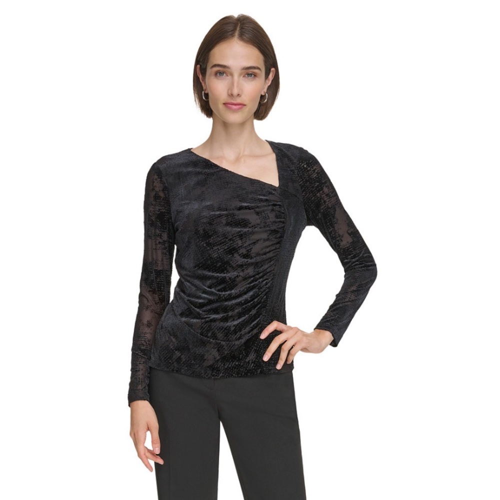Burnout Velvet Asymmetric Neck Top